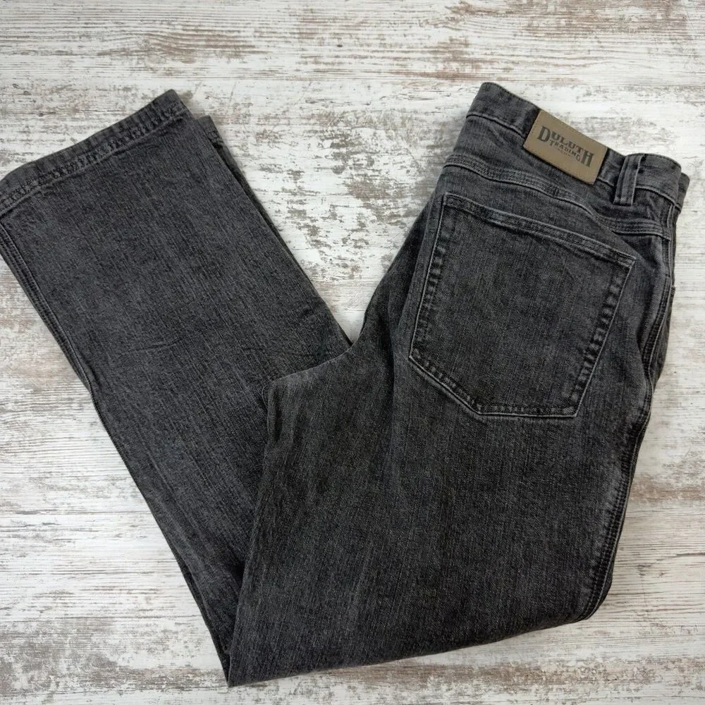 Duluth Trading Flex Ballroom Jeans Mens 32x28.5 Washed Black Stretch Gusseted